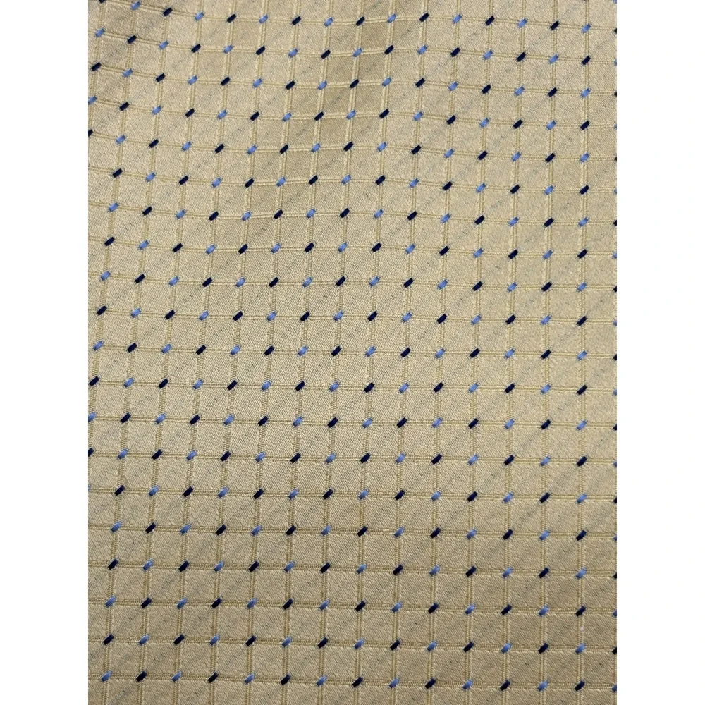 Geoffrey Beene Men's 100% Silk Tie Gold Champagne Blue Geometric Grid Necktie